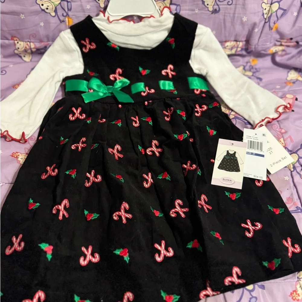Black Dress with Candy Cane Embroidery - Picture 2 of 5